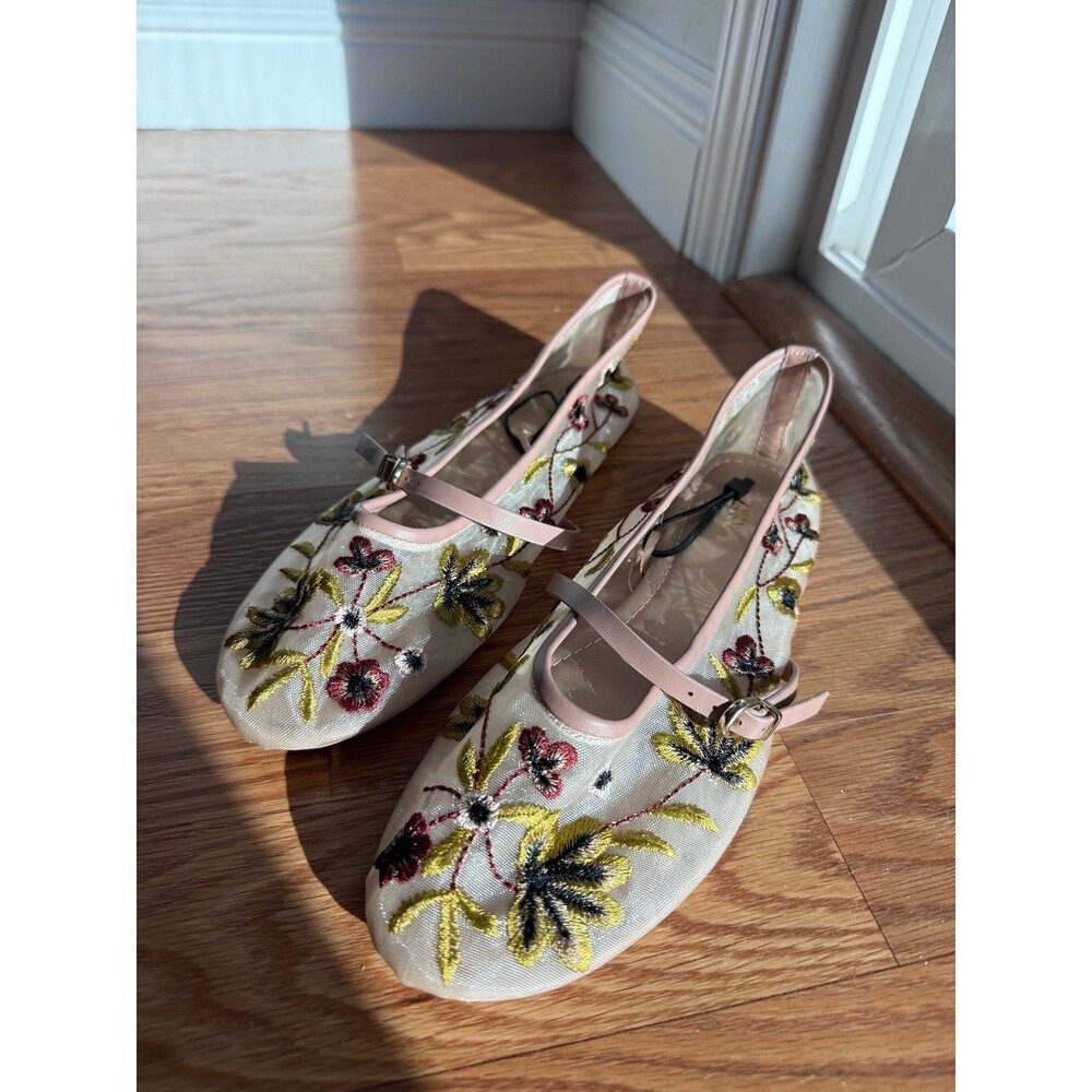 Zara FLORAL EMBROIDERY MESH BALLET FLATS - Picture 2 of 5